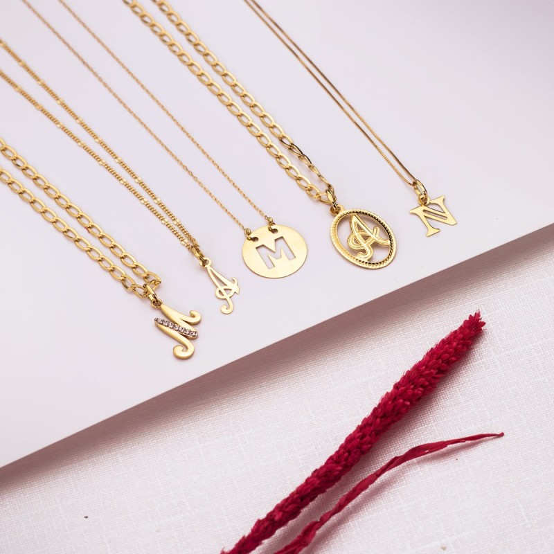Colgante Oro Amarillo Letra " C " 15 Mm Cadena Forzada 42Cm oro 18k