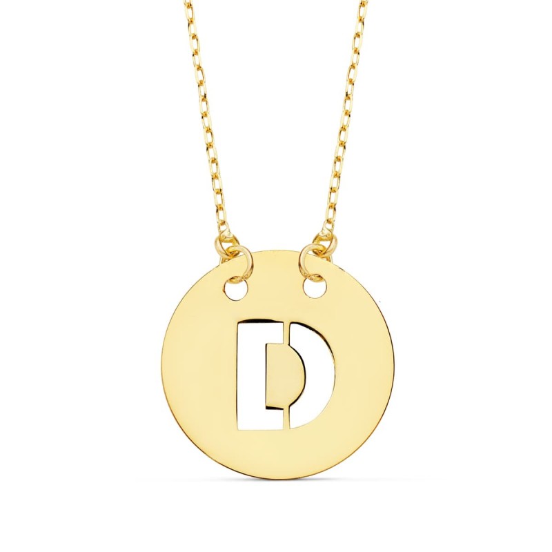 Colgante Oro Amarillo Letra " D " 15 Mm Cadena Forzada 42Cm oro 18k