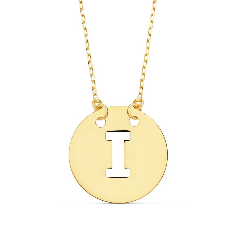 Colgante Oro Amarillo Letra " I " 15 Mm Cadena Forzada 42Cm oro 18k
