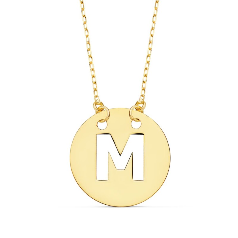 Colgante Oro Amarilo Letra " M " 15 Mm Cadena Forzada 42Cm oro 18k