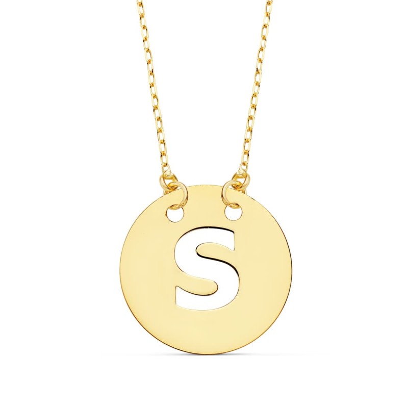 Colgante Oro Amarillo Letra " S " 15 Mm Cadena Forzada 42Cm oro 18k
