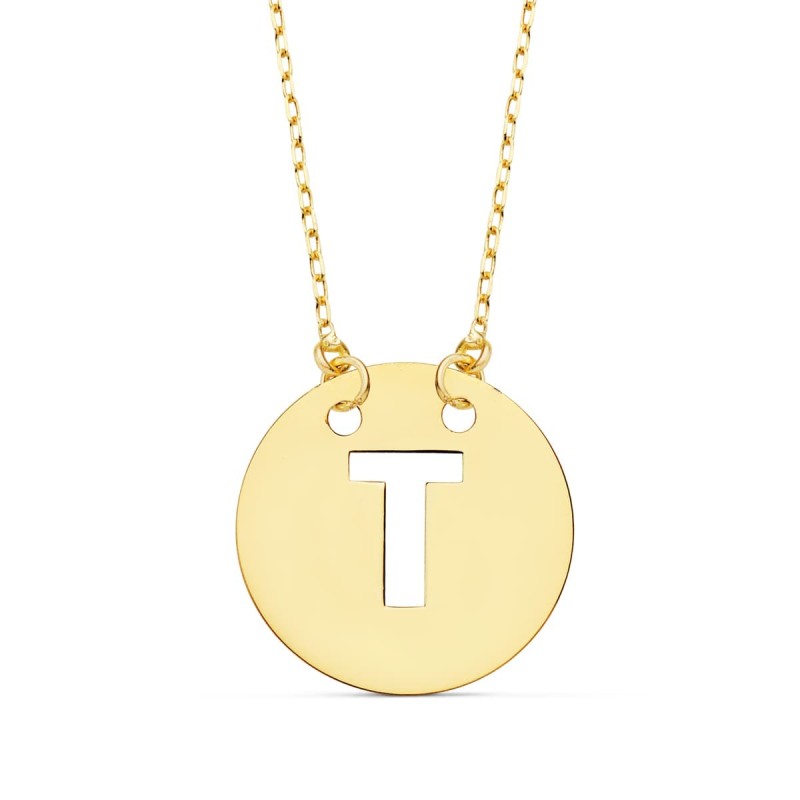 Colgante Oro Amarillo Letra " T " 15 Mm Cadena Forzada 42Cm oro 18k