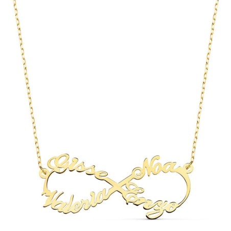 Gargantilla Oro Amarillo Infinito Personalizado 4 Nombres 35 Mm Cadena 44 2 Cm oro 18k