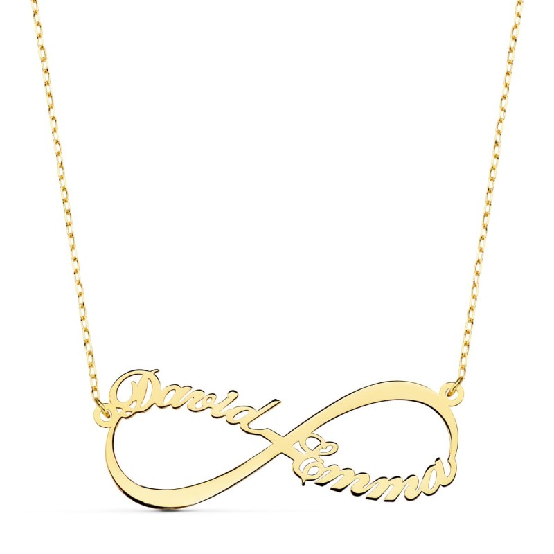 Gargantilla Oro Amarillo Infinito Personalizado 2 Nombres 35 Mm Cadena 44+2 Cm oro 18k