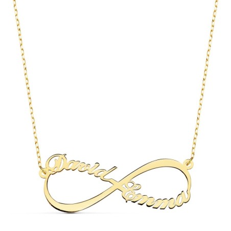 Gargantilla Oro Amarillo Infinito Personalizado 2 Nombres 35 Mm Cadena 44+2 Cm oro 18k