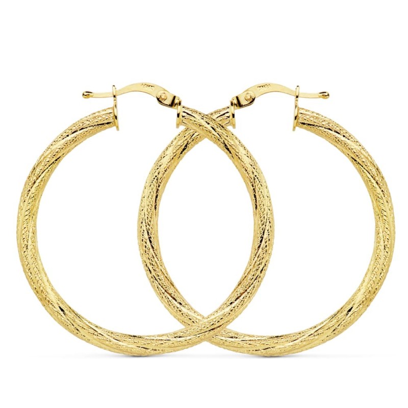 Aros Oro Amarillo Huecos Granillados 29 Mm oro 18k