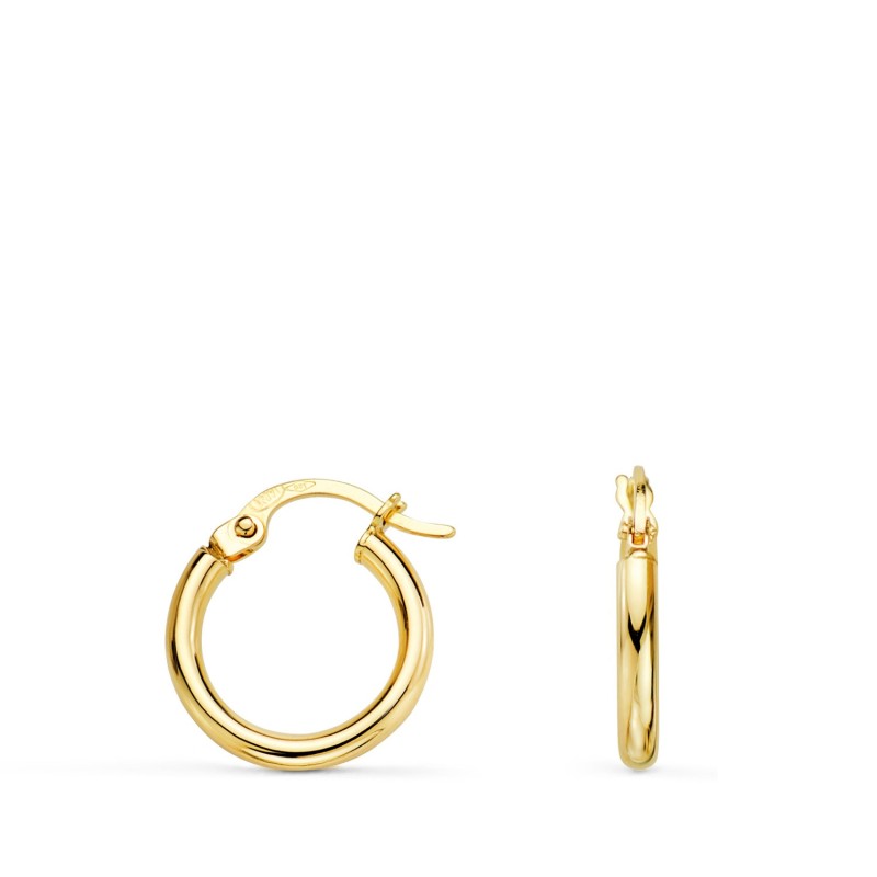 Pendientes Aros Oro Amarillo Huecos Redondos Tubo Redondo 14 Mm. Grosor 2 Mm oro 18k