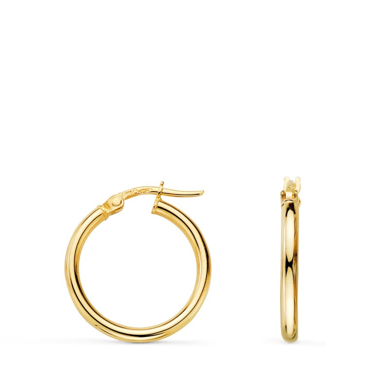 Aros Oro Amarillo Huecos Redondos Tubo Redondo 19 Mm. Grosor 2 Mm oro 18k