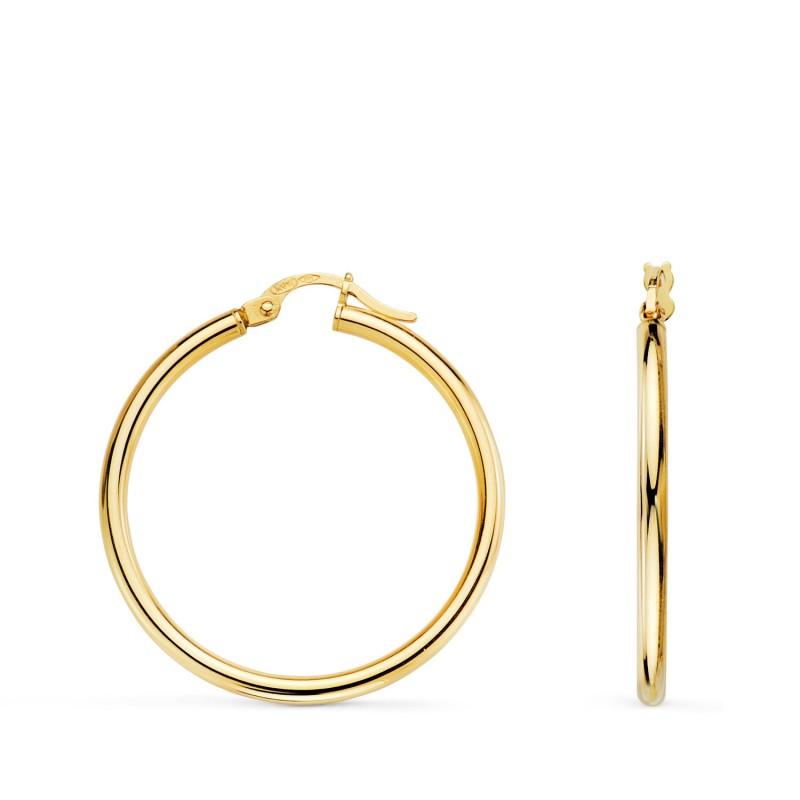Pendientes Aros Oro Amarillo Huecos Redondos Tubo Redondo 29 Mm. Grosor 2 Mm oro 18k