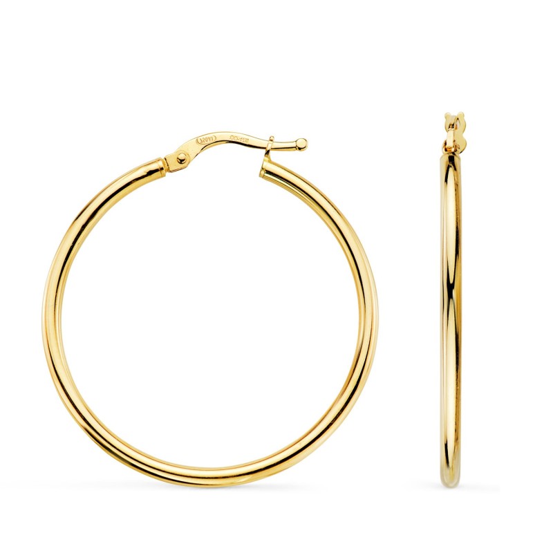 Aros Oro Amarillo Huecos Redondos Tubo Redondo 34 Mm. Grosor 2 Mm oro 18k