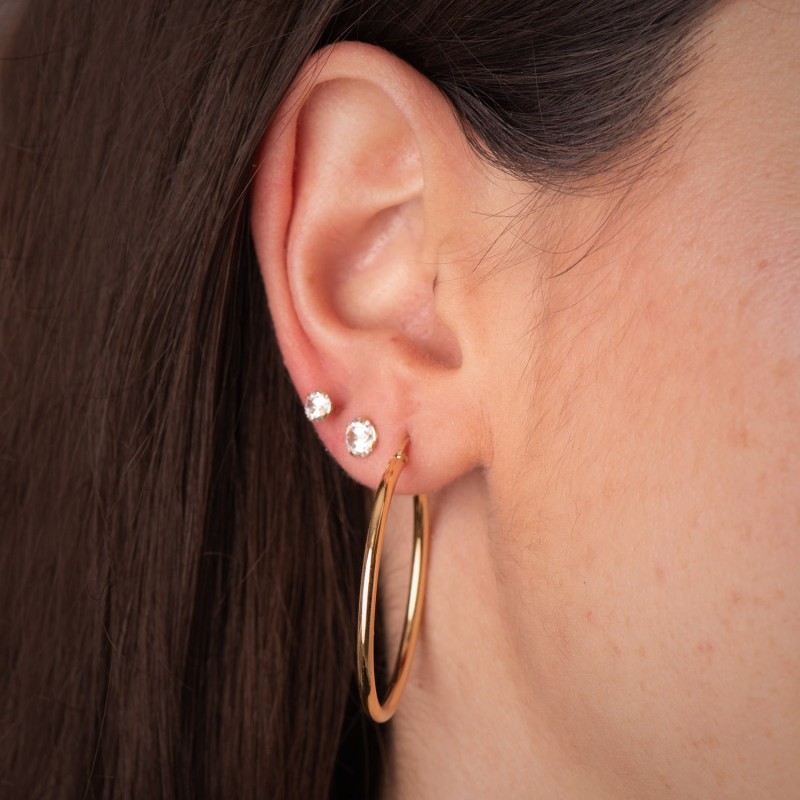 Aros Oro Amarillo Huecos Redondos Tubo Redondo 34 Mm. Grosor 2 Mm oro 18k