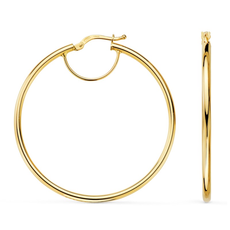 Aros Oro Amarillo Huecos Redondos Tubo Redondo 43 Mm. Grosor 2 Mm oro 18k