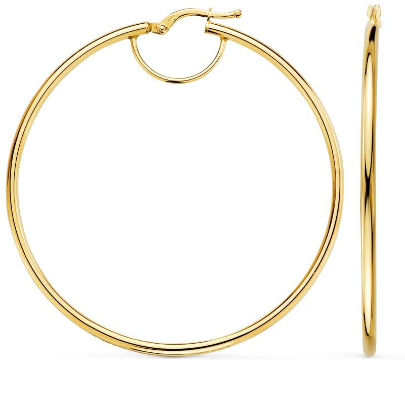 Pendientes Aros Oro Amarillo Huecos Redondos Tubo Redondo 54 Mm. Grosor 2 Mm oro 18k