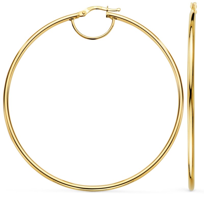 Pendientes Aros Oro Amarillo Huecos Redondos Tubo Redondo 64 Mm. Grosor 2 Mm oro 18k