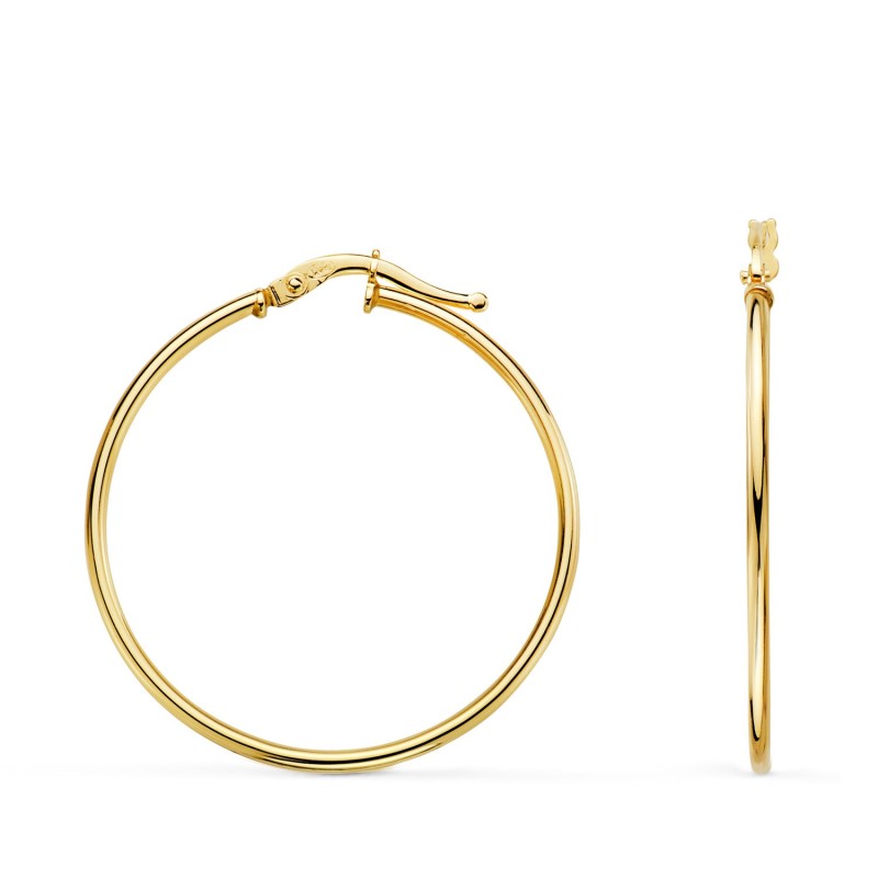 Pendientes Aros Criollas Oro Amarillo Huecos Redondos Tubo Redondo 33 Mm. Grosor 1,5 Mm oro 18k