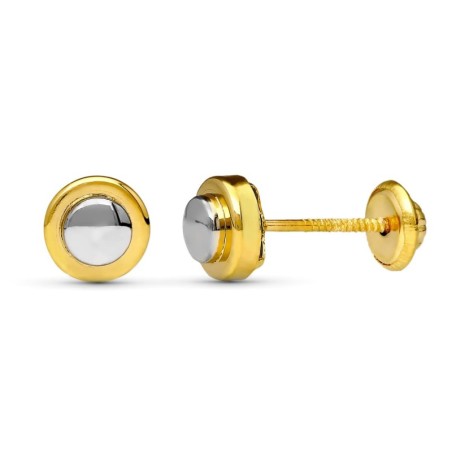 Pendientes Oro Bicolor Redondos 6 Mm Cierre Tuerca oro 18k