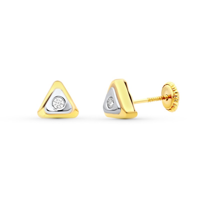 Pendientes Oro Bicolor Triangulo 7X7 Mm oro 18k