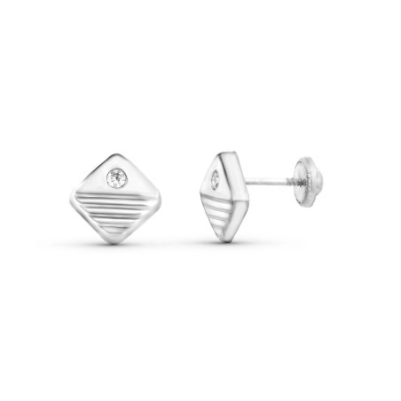 Pendientes Oro Blanco Cuadrados 7X7 Mm. Cierre Tuerca oro 18k