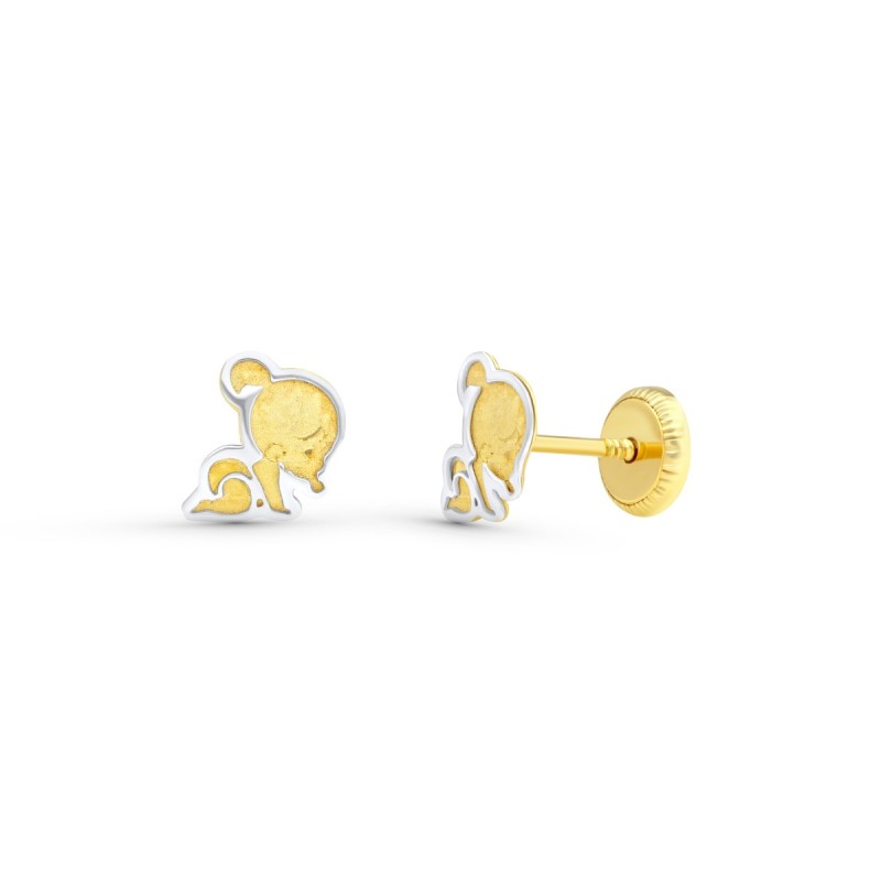 Pendientes Bebe Bicolor 6X5 Mm Cierre Tuerca oro 18k