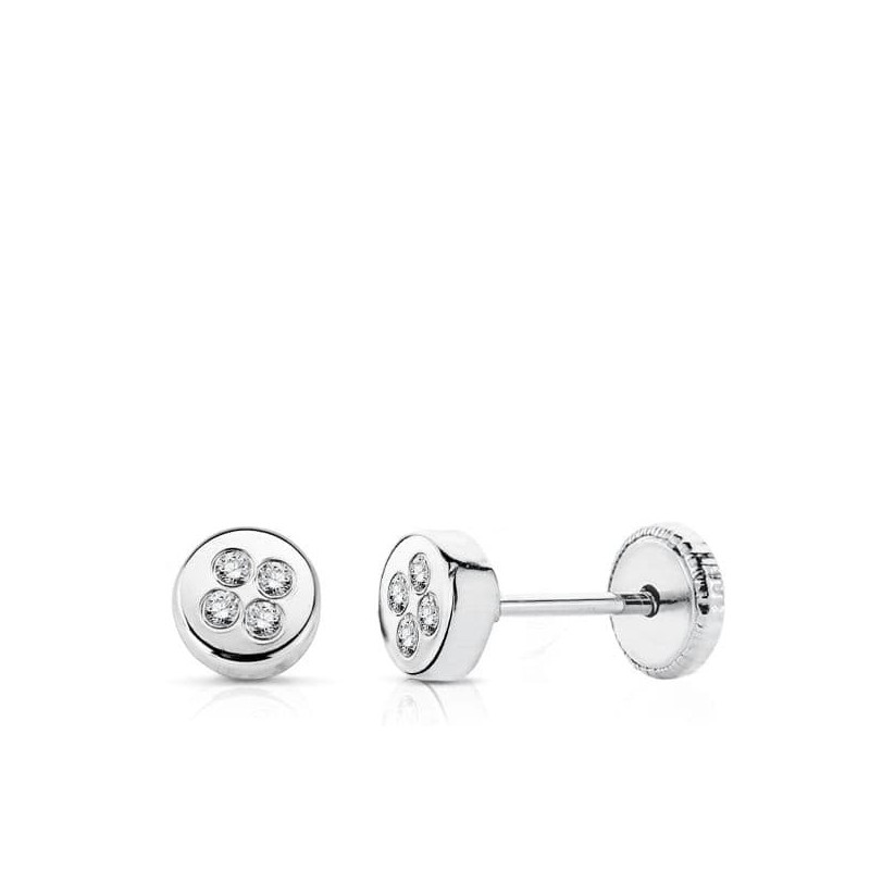 Pendientes Oro Blanco Circonita 4 Mm Tuerca oro 18k