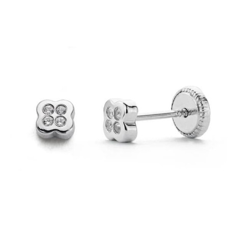 Pendientes Circonita Oro Blanco 4 Mm Cierre Tuerca oro 18k