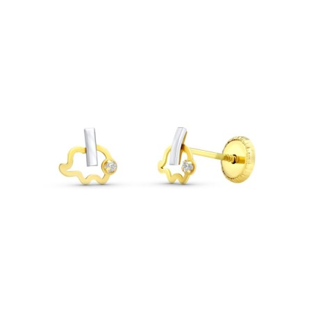 Pendientes Oro Bicolor Elefante 6X6 Mm Cierre Tuerca oro 18k