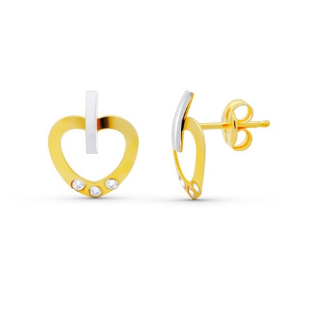 Pendientes Oro Bicolor Corazon 11X8 Mm. Cierre Presion oro 18k