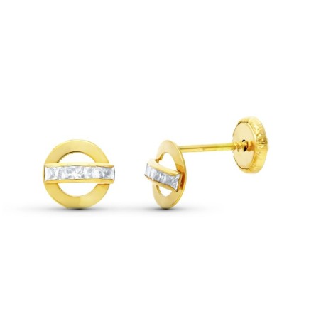 Pendientes Oro Bicolor Circonita 6 Mm Cierre Tuerca oro 18k