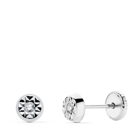 Pendientes Circonita Oro Blanco 5 Mm Cierre Tuerca oro 18k