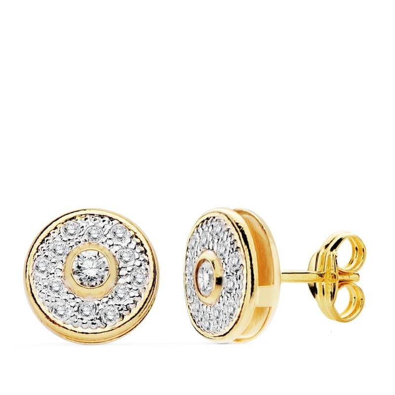 Pendientes Oro Bicolor Redondos 8 Mm Cierre Presion oro 18k