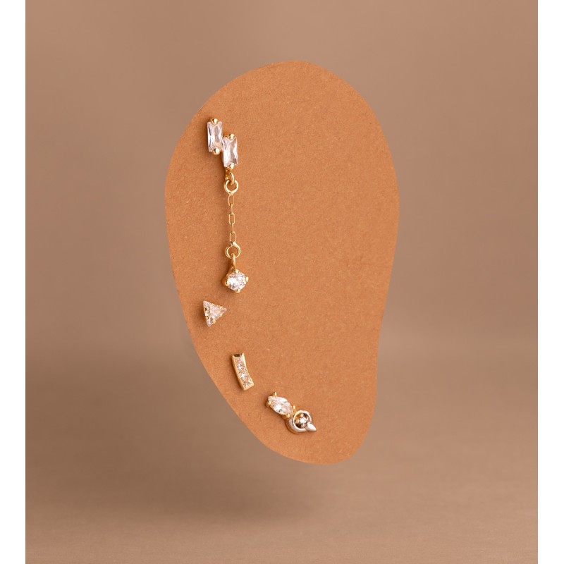 Pendientes Oro Bicolor Motivo Con Circonitas. Medida: 8 X 4 Mm. Cierre Tuerca oro 18k