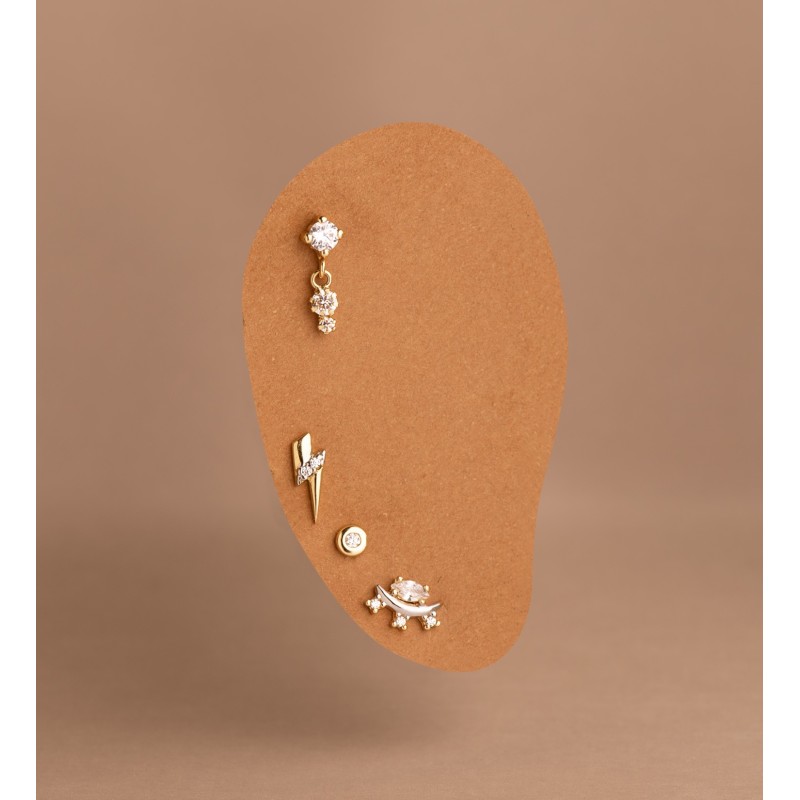 Pendientes Oro Bicolor Luna Con Circonitas. Medida: 9 X 5 Mm. Cierre Presion oro 18k