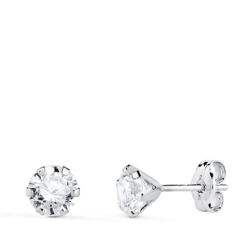 Pendientes Oro Blanco 6 Garras Con Circonita. Ancho: 5 Mm Cierre Presion oro 18k