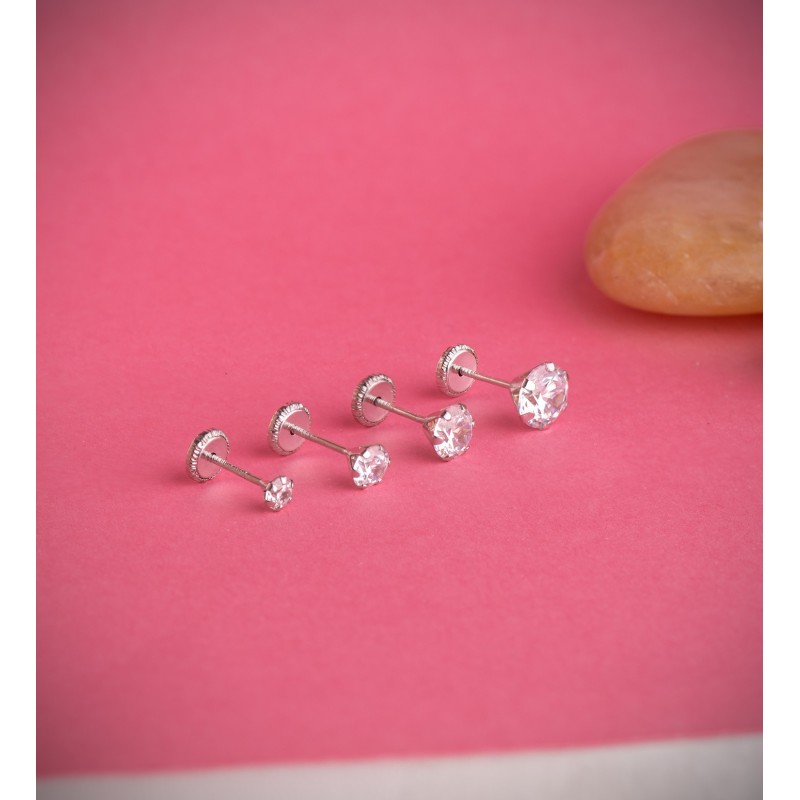 Pendientes Oro Blanco 6 Garras Con Circonita. Ancho: 6 Mm Cierre Tuerca oro 18k