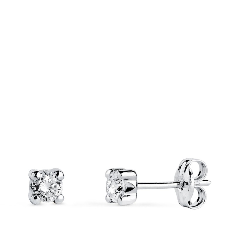 Pendientes Oro Blanco Circonita 3Mm Con 4 Garras. Ancho: 3,5 Mm. Cierre Presion oro 18k