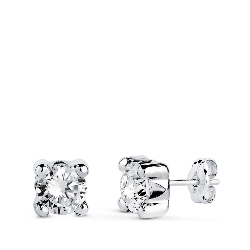 Pendientes Oro Blanco Circonita 5Mm Con 4 Garras. Ancho: 5,5 Mm. Cierre Presion oro 18k
