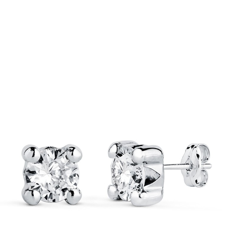 Pendientes Oro Blanco Circonita 6Mm Con 4 Garras. Ancho: 6,5 Mm. Cierre Presion oro 18k