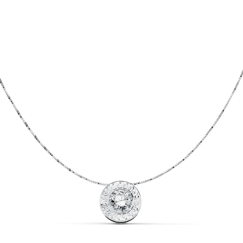 Gargantilla Oro Blanco Con Colgante 6,5 Mm Con Greca Y Circonita Y Cadena 42Cm oro 18k