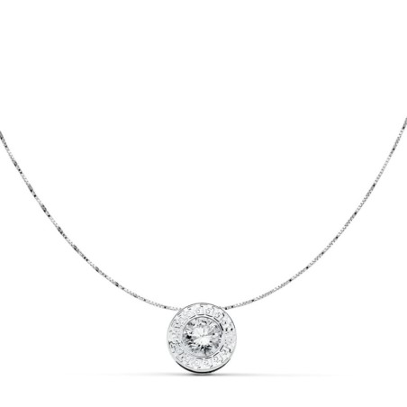 Gargantilla Oro Blanco Con Colgante 6,5 Mm Con Greca Y Circonita Y Cadena 42Cm oro 18k