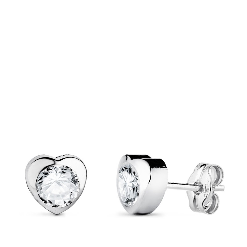 Pendientes Oro Blanco Corazon Con Circonita. Medida: 6 X 6 Mm Cierre Presion oro 18k