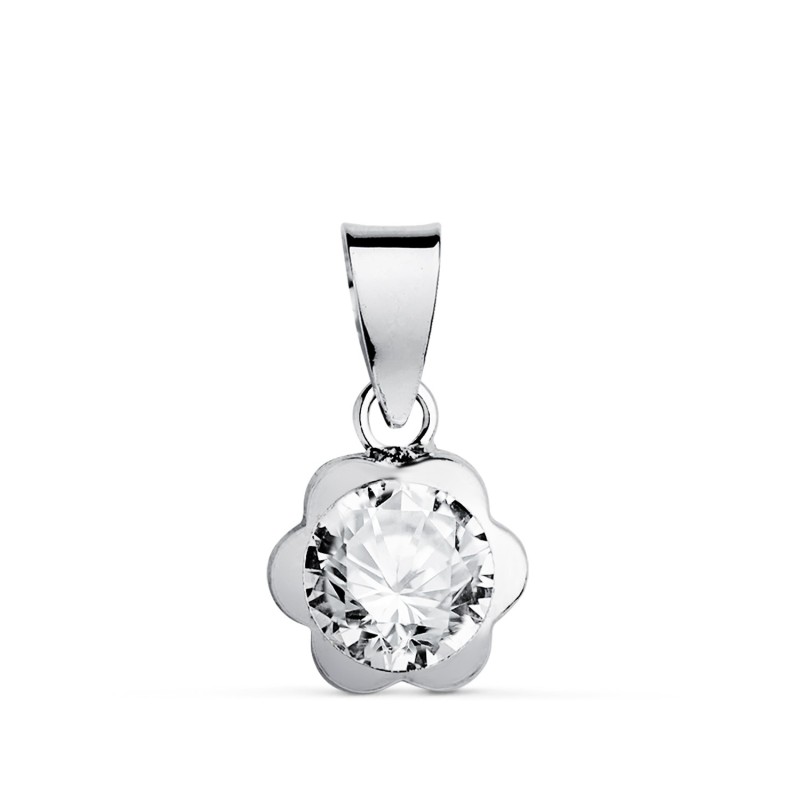 Colgante Oro Blanco Margarita Con Circonita. Medida: 8X7 Mm oro 18k