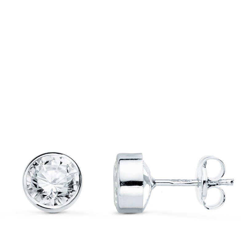 Pendientes Oro Blanco Redondo Con Circonita 6 Mm Cierre Presion oro 18k