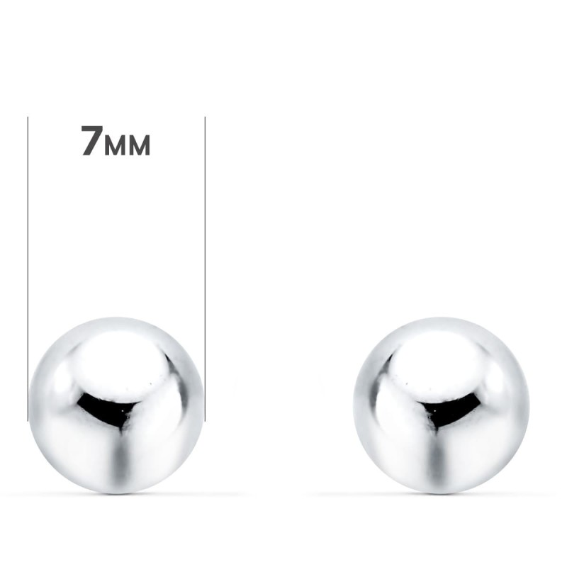 Pendientes Oro Blanco Bola Lisa Brilla Hueca. Ancho: 7 Mm. Cierre Presion oro 18k