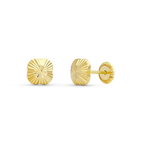 Pendientes Oro Amarillo Flor Talladas. 6X6 Mm Cierre Tuerca oro 18k