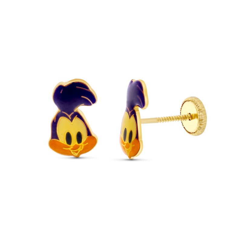 Pendientes Oro Amarillo Correcaminos. 10X6 Mm Cierre Tuerca oro 18k