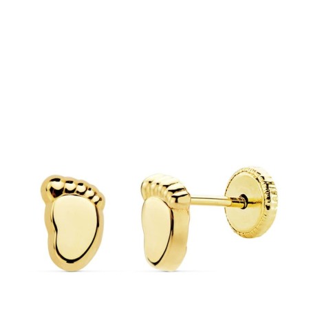 Pendientes Oro Amarillo Pie Bebe Liso 6.5X4 Mm Cierre Tuerca oro 18k