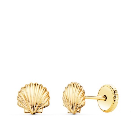 Pendientes Oro Amarillo Concha Brillo 6 X 5,5 Mm. Cierre Tuerca oro 18k
