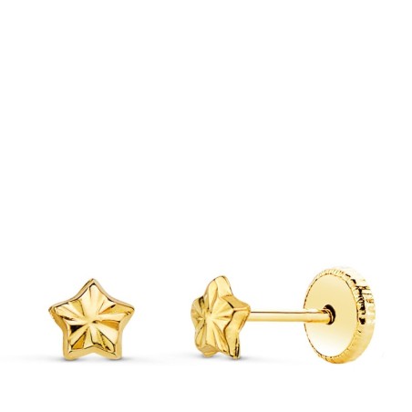 Pendientes Oro Amarillo Estrella 4 X 4 Mm Cierre Tuerca oro 18k