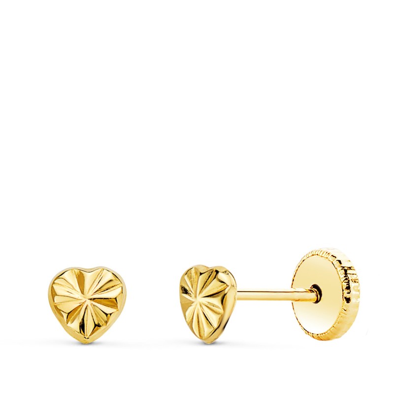 Pendientes Oro Amarillo Corazon 4 X 4 Mm Cierre Tuerca oro 18k