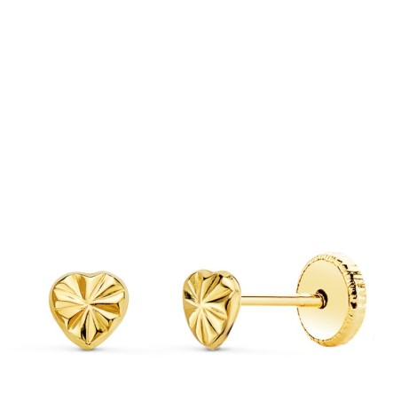 Pendientes Oro Amarillo Corazon 4 X 4 Mm Cierre Tuerca oro 18k